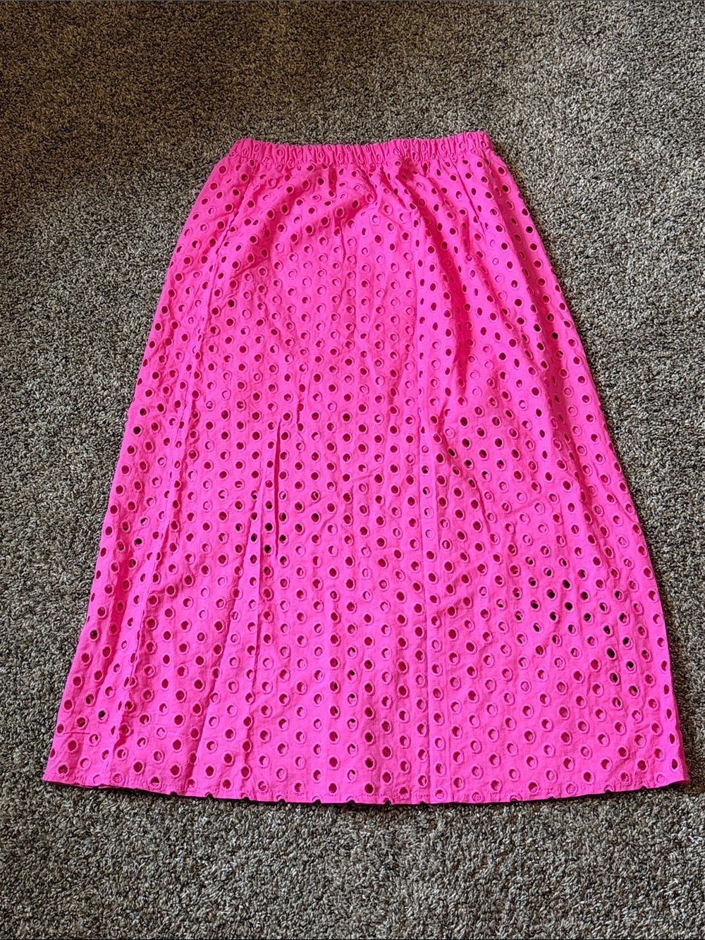 Eyelet Maxi Skirt in Bright Pink with Elastic Waist